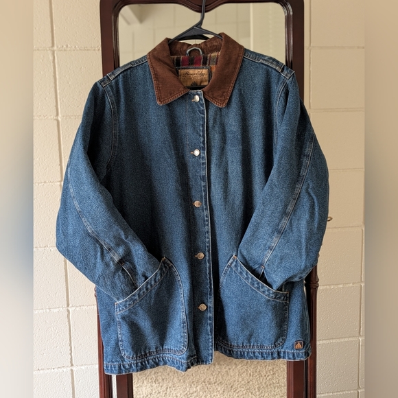 River Edge Jackets & Blazers - Classic Blue Denim Jacket with Brown Collar